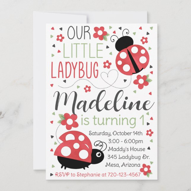 Ladybug Birthday Invitation, Ladybug Invitation (Front)