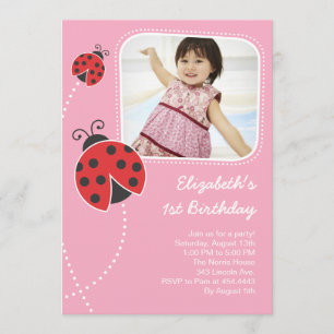 Ladybug Birthday Invitations Pink Photo Card