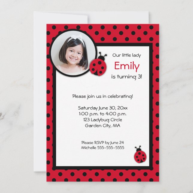 Ladybug Birthday Party Invitation (Front)