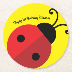 Ladybug Birthday Party Round Paper Coaster