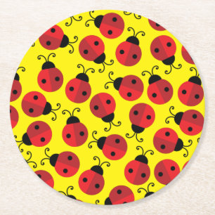 Ladybug Birthday Party Round Paper Coaster