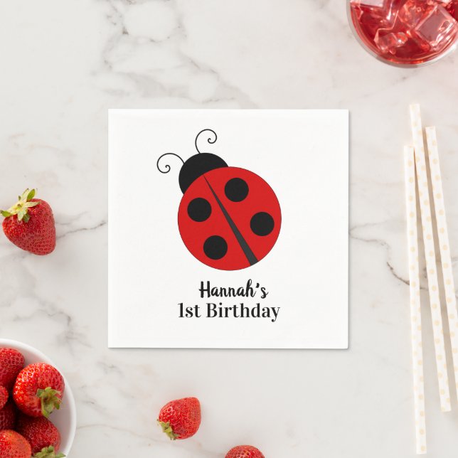 Ladybug Birthday Personalised Napkin (Insitu)