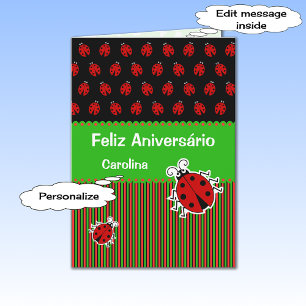 Ladybug birthday portuguese custom text card