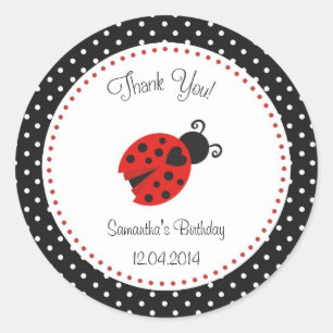 Ladybug Birthday Sticker Red and Black Polka Dots
