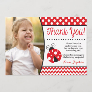 Ladybug Birthday Thank You Card with Photo
