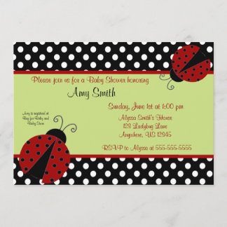 Ladybug Black Dot Baby or Bridal Shower Invitation
