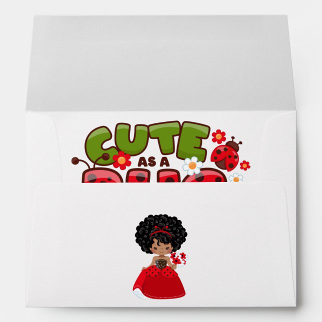 Ladybug Black Princess Fairy Tale Birthday Party Envelope (Back (Bottom))