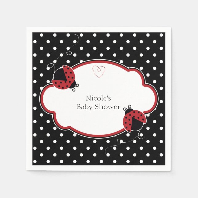 Ladybug Black White & Red Polka Dot Party Napkin (Front)