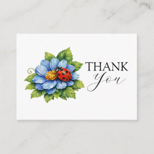 Ladybug Bliss on a Blooming Blue Flower Thank You Enclosure Card