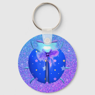 Ladybug blue star moon cute glitter look key ring