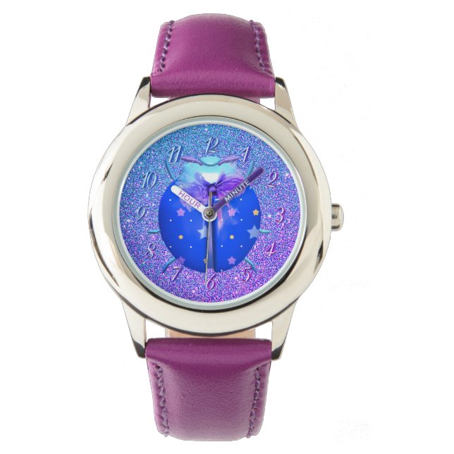 Ladybug blue stars cute glitter purple watch (Front)