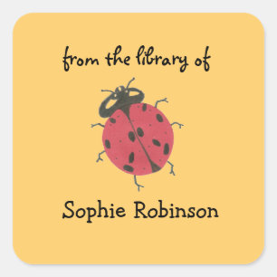 Ladybug bookplate labels - peach