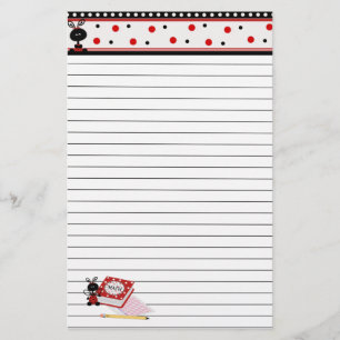 Ladybug Border and Math Homework Lined Stationary Stationery
