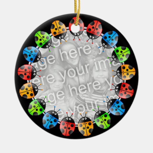 Ladybug Border Ceramic Tree Decoration (Front)
