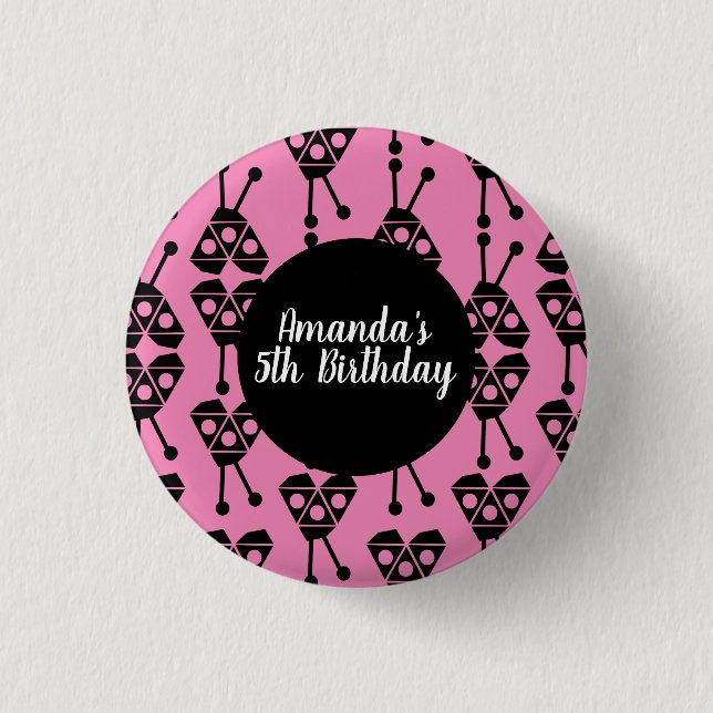 Ladybug Bug Insect Geometrical Birthday Party Pink 3 Cm Round Badge (Front)