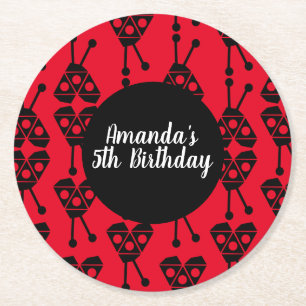 Ladybug Bug Insect Geometrical Birthday Party Red Round Paper Coaster