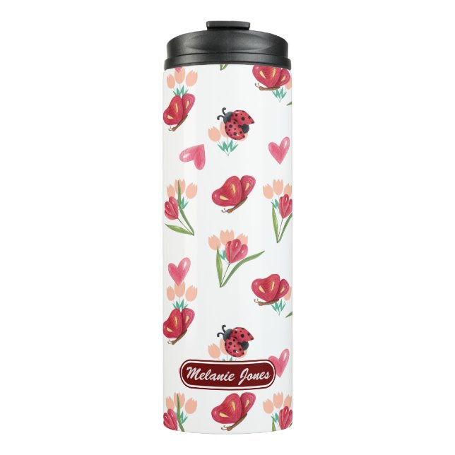 Ladybug, Butterfly and Tulip Heart Pattern Thermal Tumbler (Front)