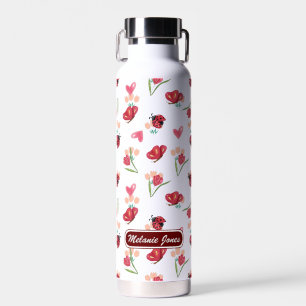Ladybug, Butterfly and Tulip Heart Pattern Water Bottle