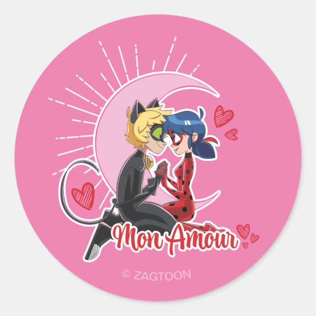 Ladybug & Cat Noir | Mon Amour Classic Round Sticker (Front)