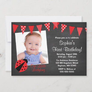 Ladybug Chalkboard Photo Birthday Invitation
