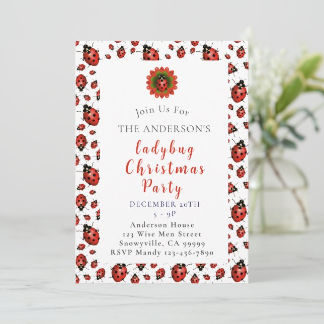 Ladybug Christmas Party Invitation (Standing Front)