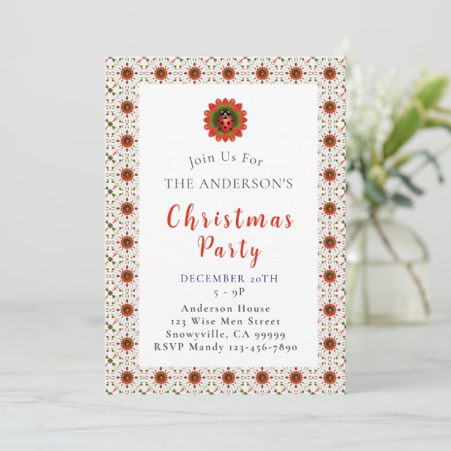 Ladybug Christmas Party Invitation (Standing Front)