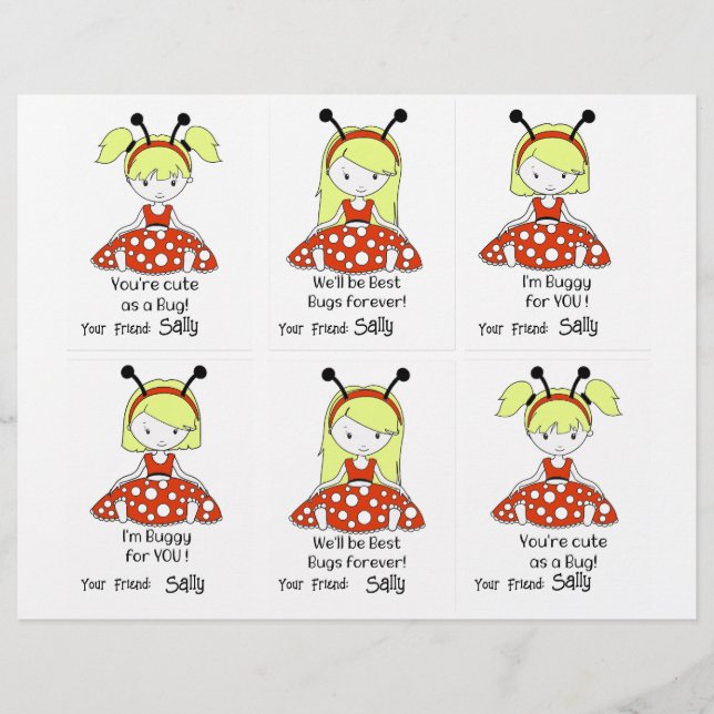 Ladybug Class Cards 6 Personalise Name Custom Letterhead (Front)