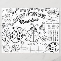 Ladybug Colouring Page Birthday Placemat Decor Kid