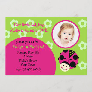 Ladybug Custom Photo Birthday Party Invitations