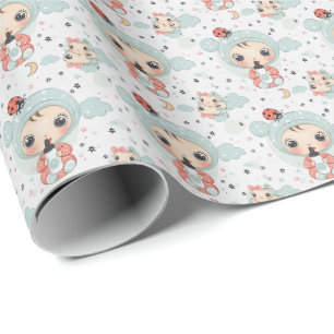 Ladybug Cute Baby Pastel Watercolor Pattern  Wrapping Paper