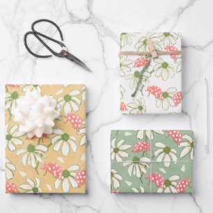 Ladybug daisies  wrapping paper sheet