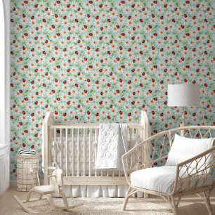 Ladybug Daisy Nursery Kids Bedroom Mint Wallpaper