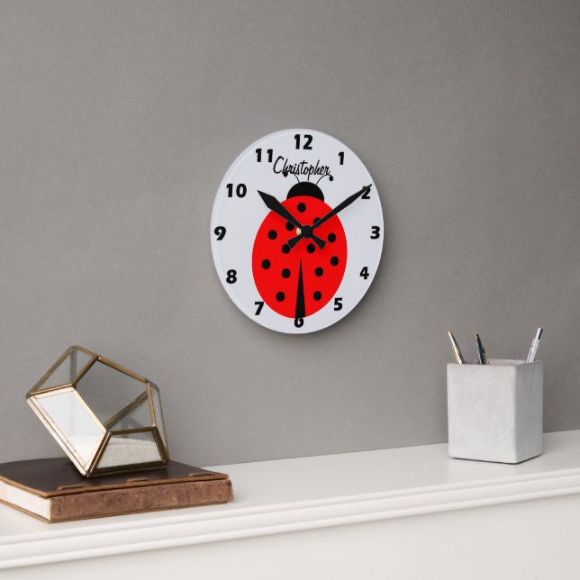 Ladybug Design Personalised Round Clock (Office)