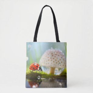 Ladybug Dewdrop Nature Serene Tranquil Tote Bag