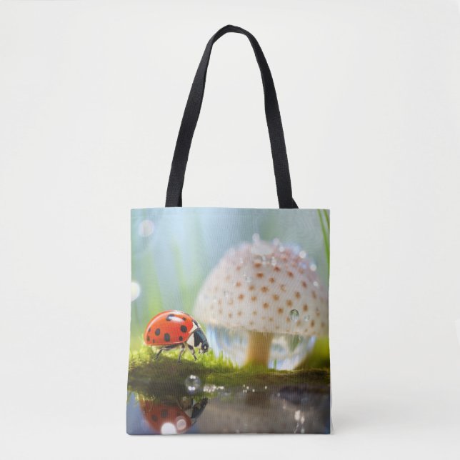 Ladybug Dewdrop Nature Serene Tranquil  Tote Bag (Front)