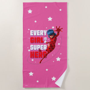 Ladybug Every Girl is a Super Hero Beach Towel