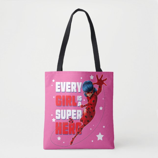 Ladybug Every Girl is a Super Hero Tote Bag (Front)