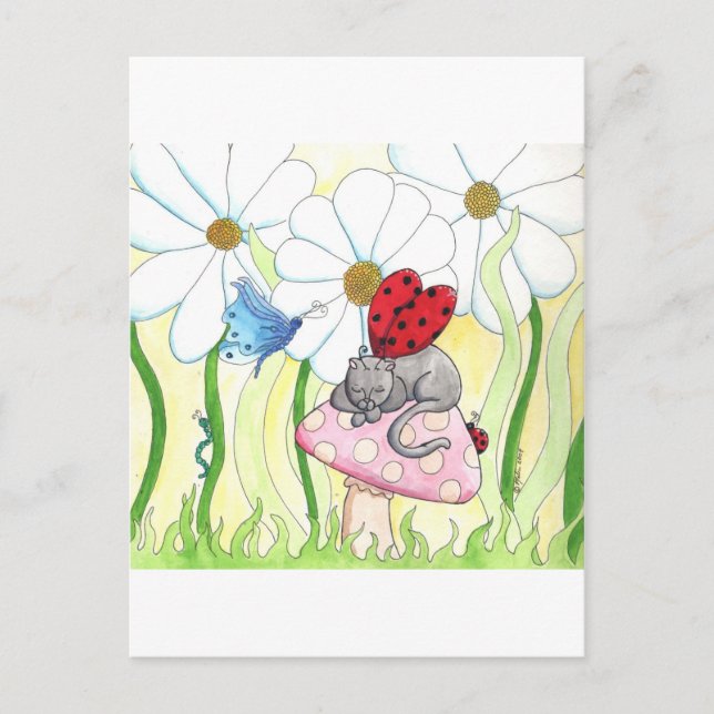 Ladybug Fairy Cat Postcard (Front)