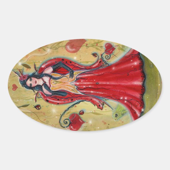 Ladybug Fairy Heart valentine fairy by Renee   Oval Sticker (Front)