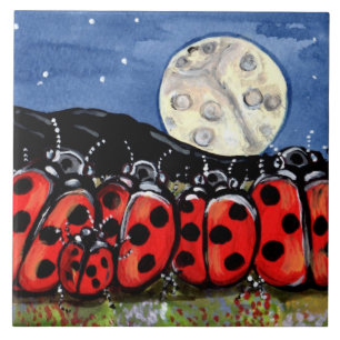 Ladybug  Family Moon Night Design 6" Tile Trivet