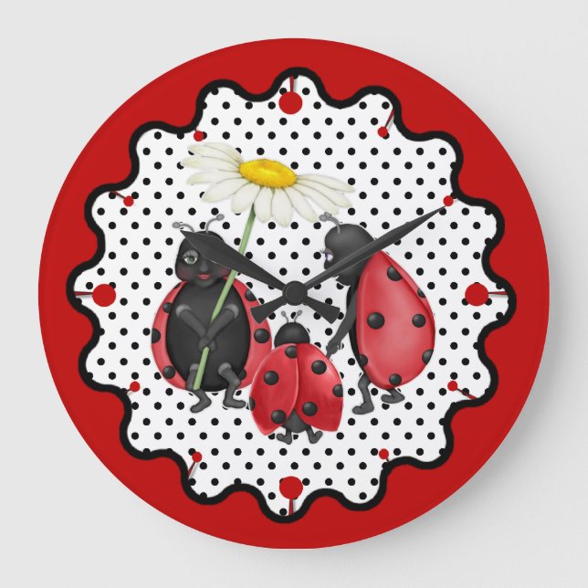 Ladybug Family Stroll Large Clock (Front)