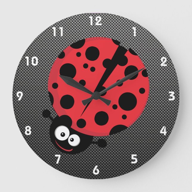 Ladybug; Faux Carbon Fibre Large Clock (Front)