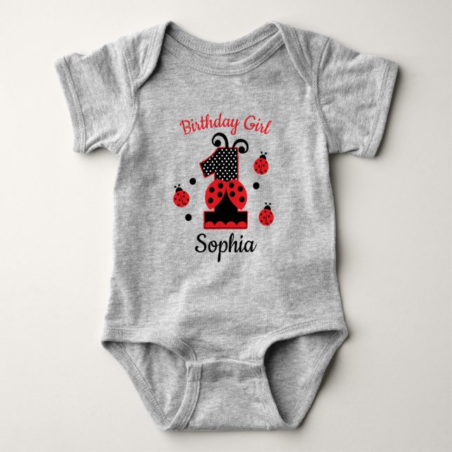 ladybug first birthday custom designs baby bodysuit (Front)