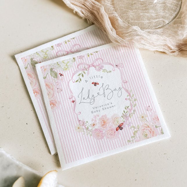 LadyBug Floral Pink Bow Baby Shower Napkins (Creator Uploaded)
