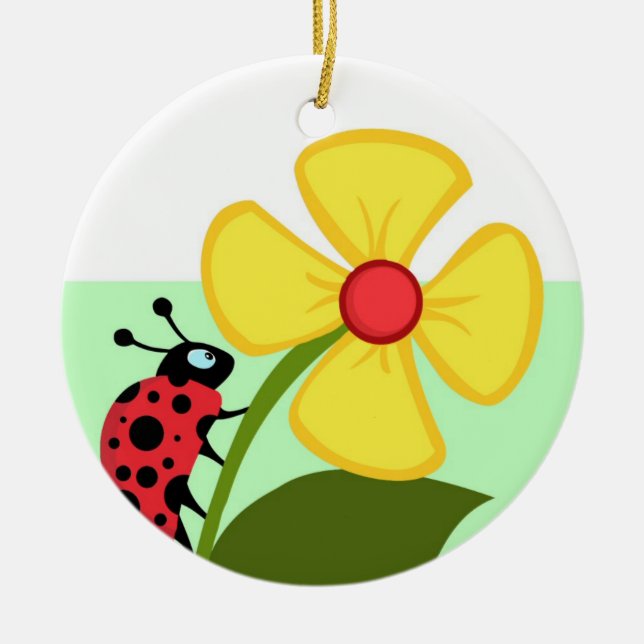 Ladybug Flower Ceramic Tree Decoration (Front)