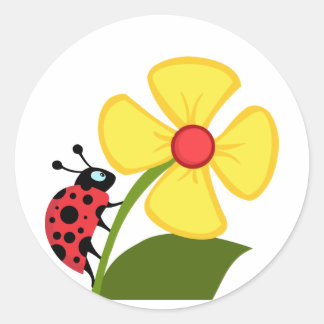 Ladybug Flower Classic Round Sticker