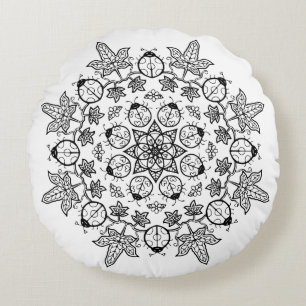 Ladybug Flower Leaves Mandala Colouring me Pillow