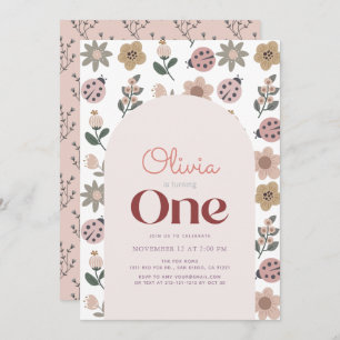 Ladybug & Flower Pattern Arch 1st Birthday Invitation