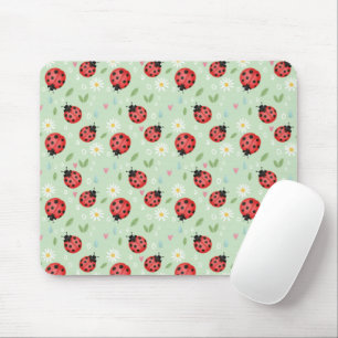 Ladybug Flower Pattern Mouse Pad