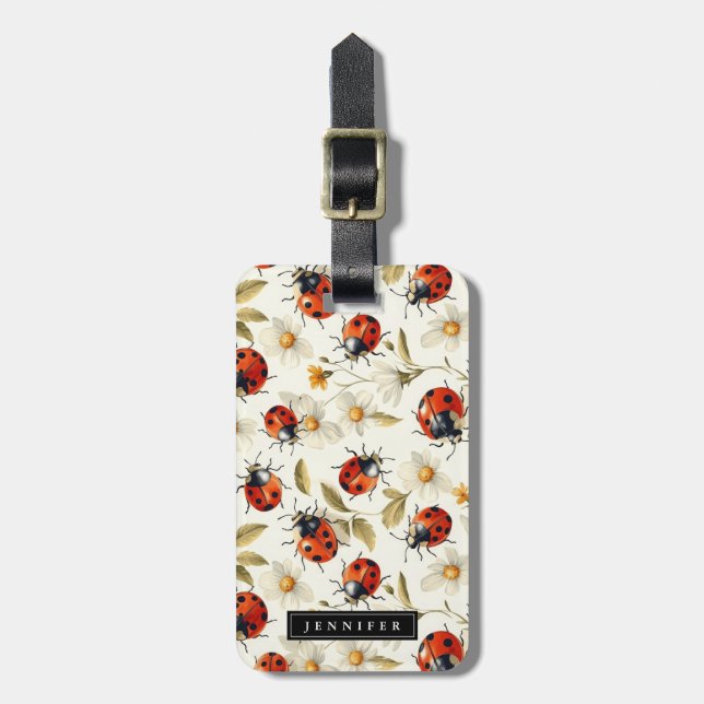 Ladybug Flowers Luggage Tag (Front Vertical)